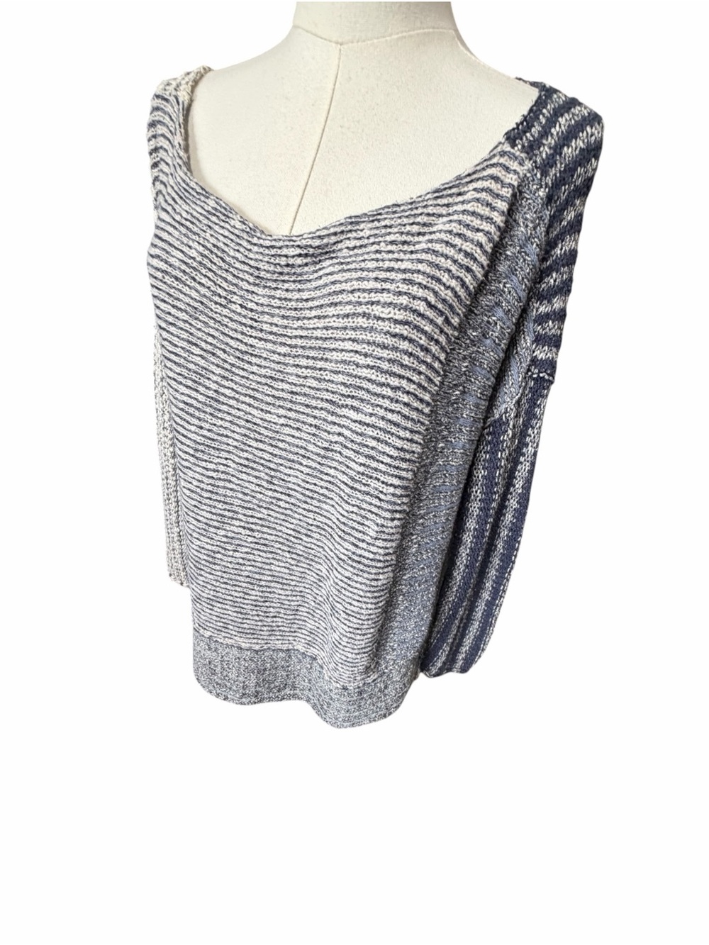 Free People Striped Boatneck Women's Loosefit Knit Sweater - Gray & White Sz S/P
